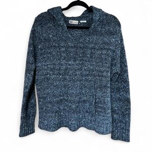 Faded Glory Women's Heathered Blue Cable Knit Hooded Sweater Size Large